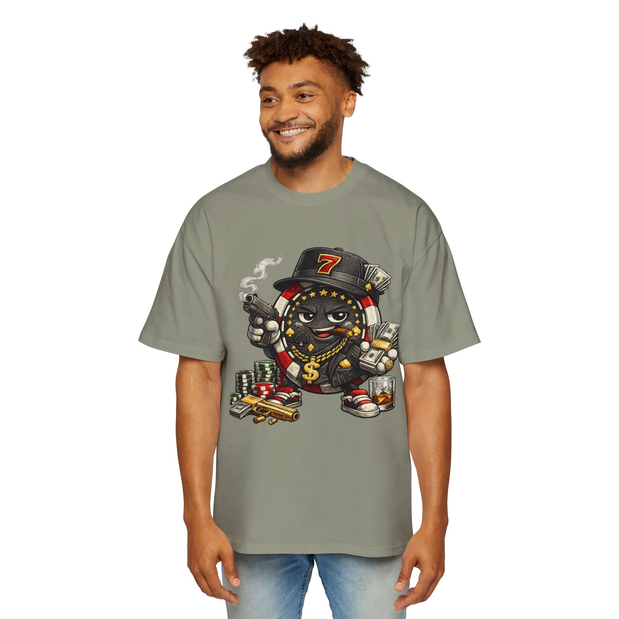 Gangster Poker chip Graphic Tee — Men's Oversized Streetwear Shirt