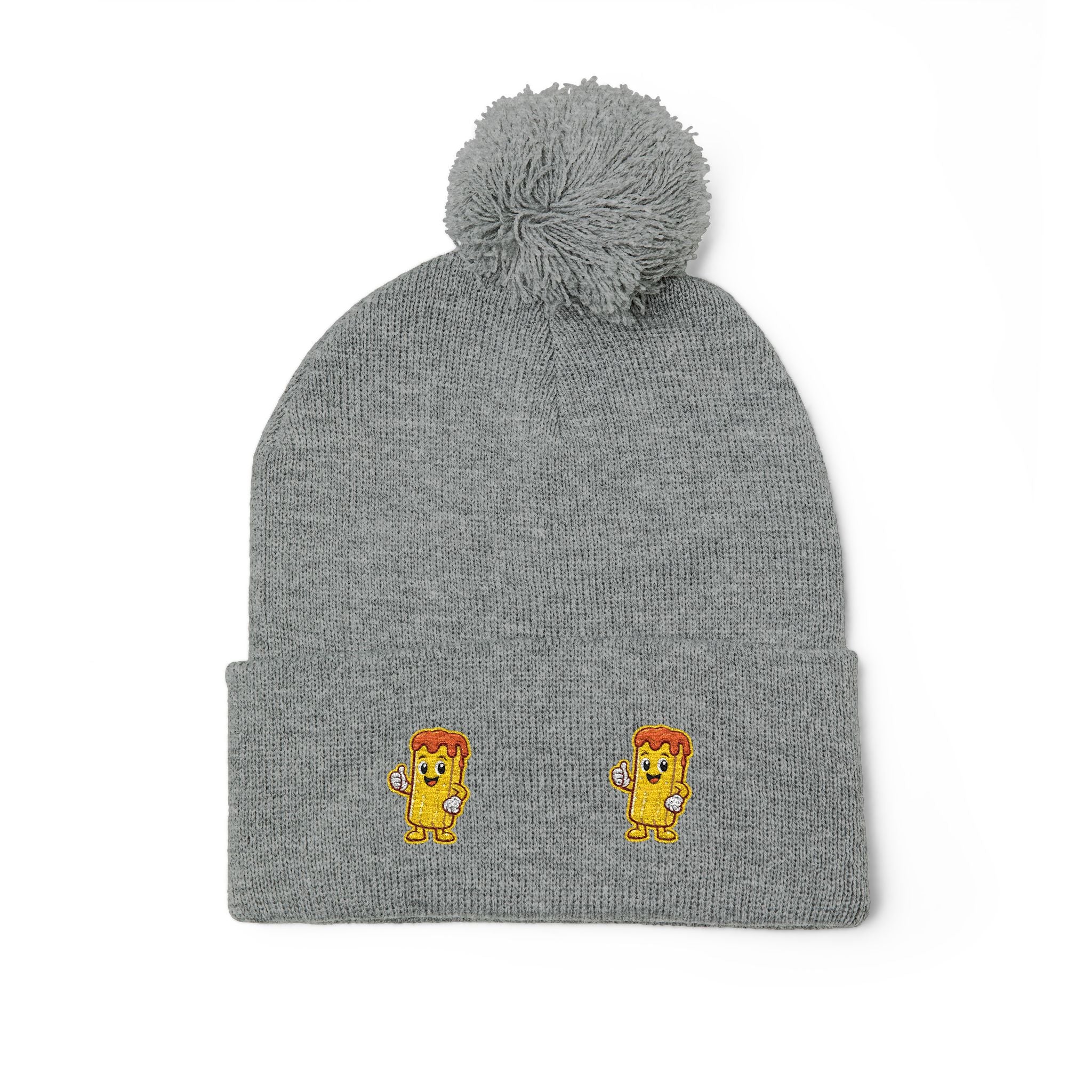 Embroidered Gold Fry Pom-Pom Beanie