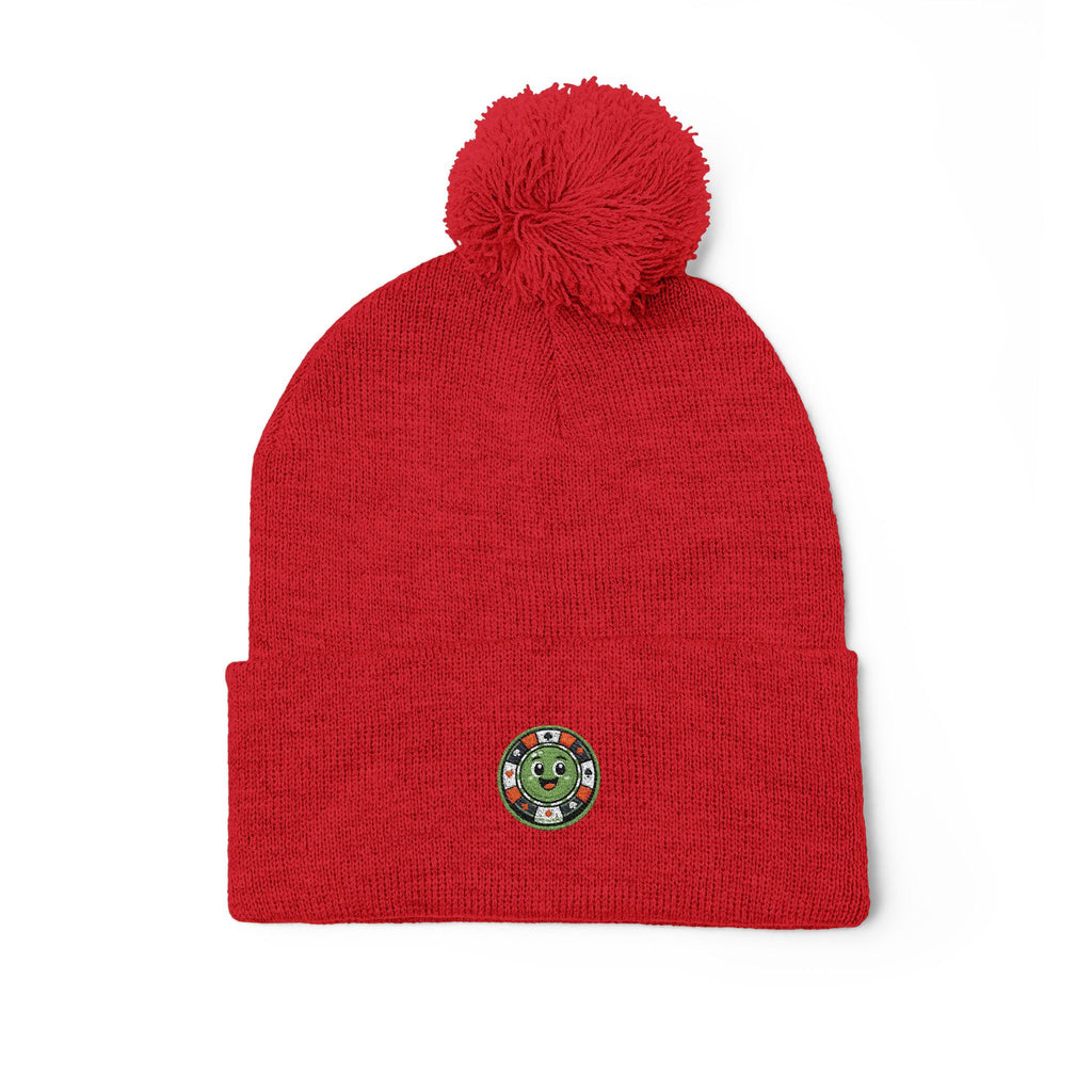 Embroidered Holiday Wreath Pom-Pom Beanie — Cozy Knit Winter Hat