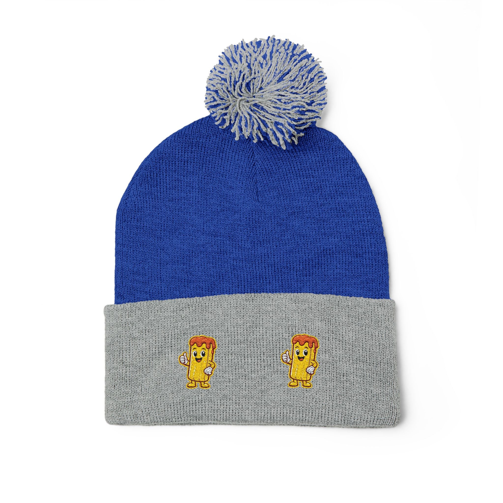 Embroidered Gold Fry Pom-Pom Beanie