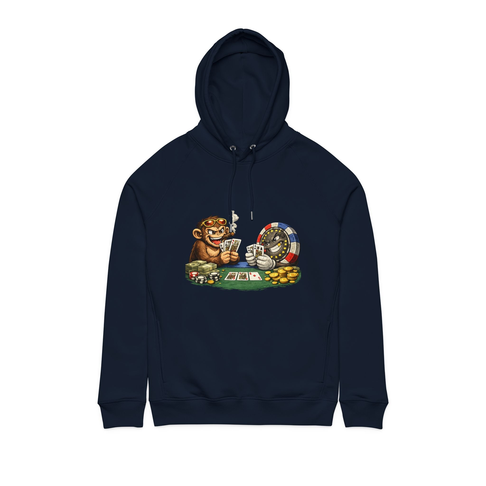 Poker Chip & Degen Monkey Hoodie — Casino Chips & Cards Graphic Pullover