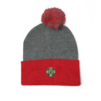 Embroidered Holiday Wreath Pom-Pom Beanie — Cozy Knit Winter Hat