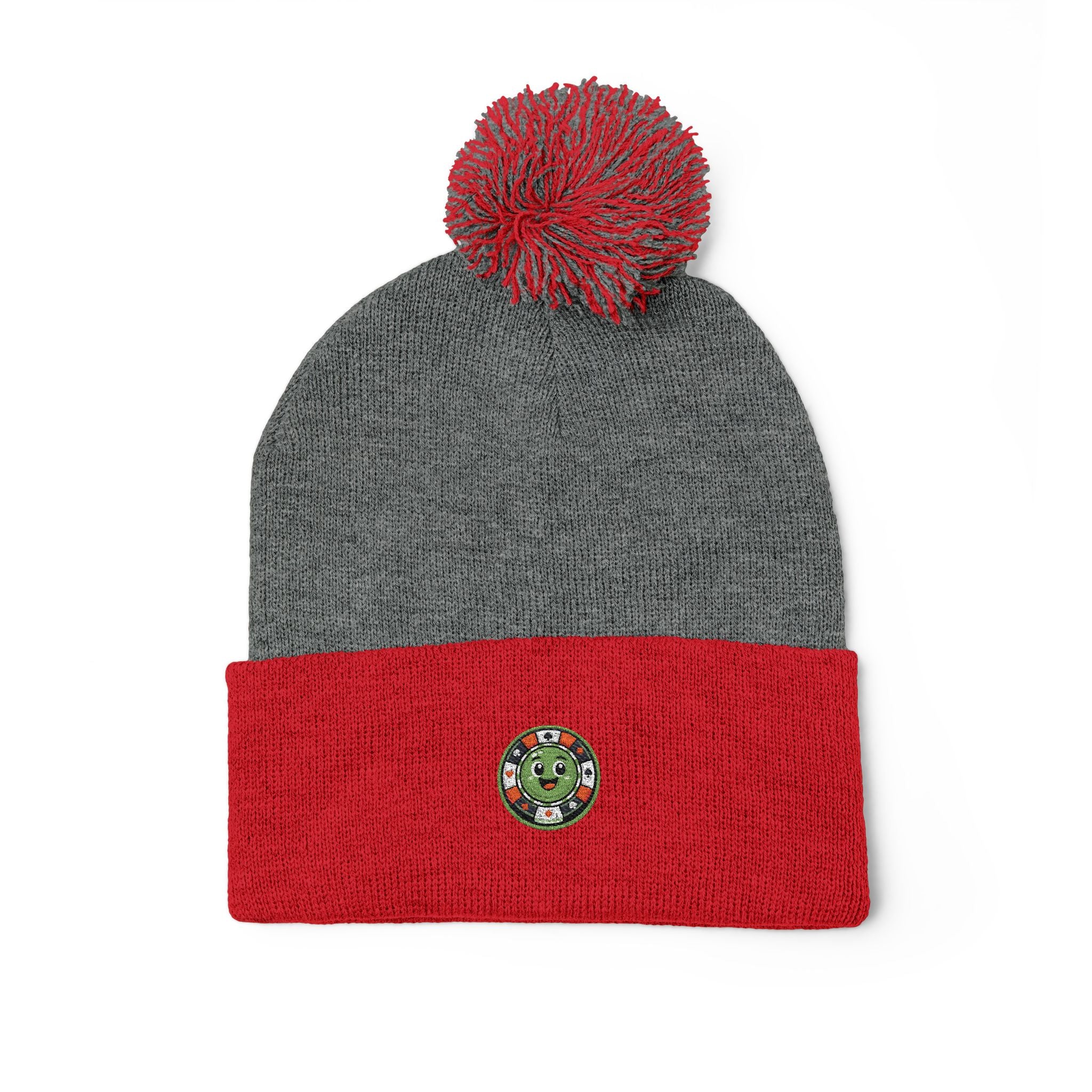 Embroidered Holiday Wreath Pom-Pom Beanie — Cozy Knit Winter Hat