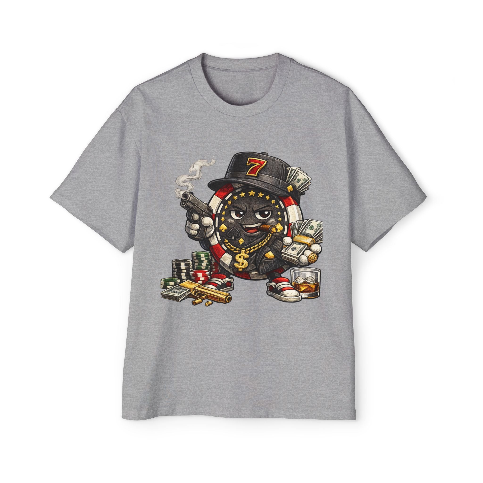 Gangster Poker chip Graphic Tee — Men's Oversized Streetwear Shirt