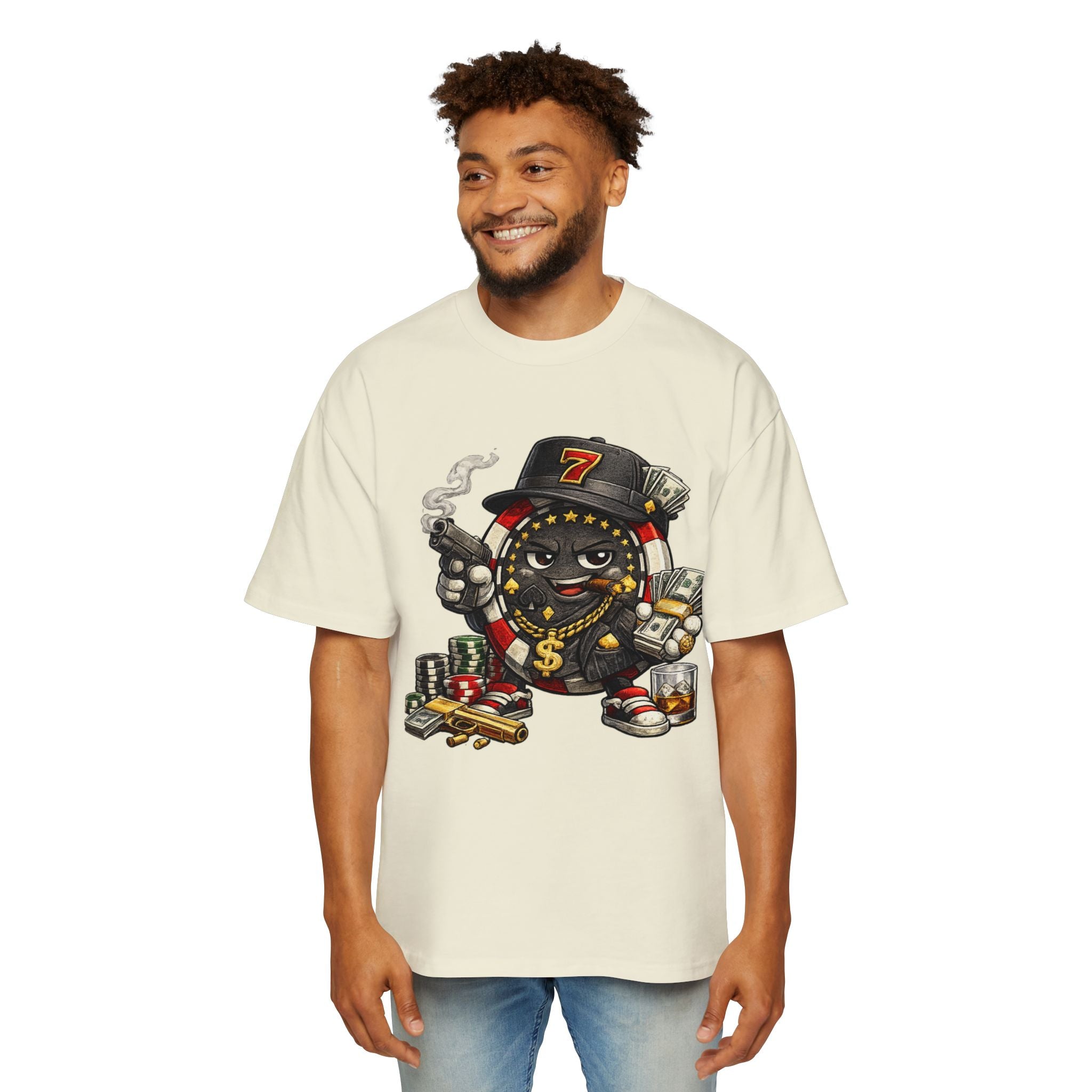 Gangster Poker chip Graphic Tee — Men's Oversized Streetwear Shirt