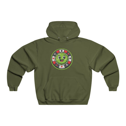 Cute Casino Chip Hoodie — Smiling Green Poker Chip Graphic Sweatshirt