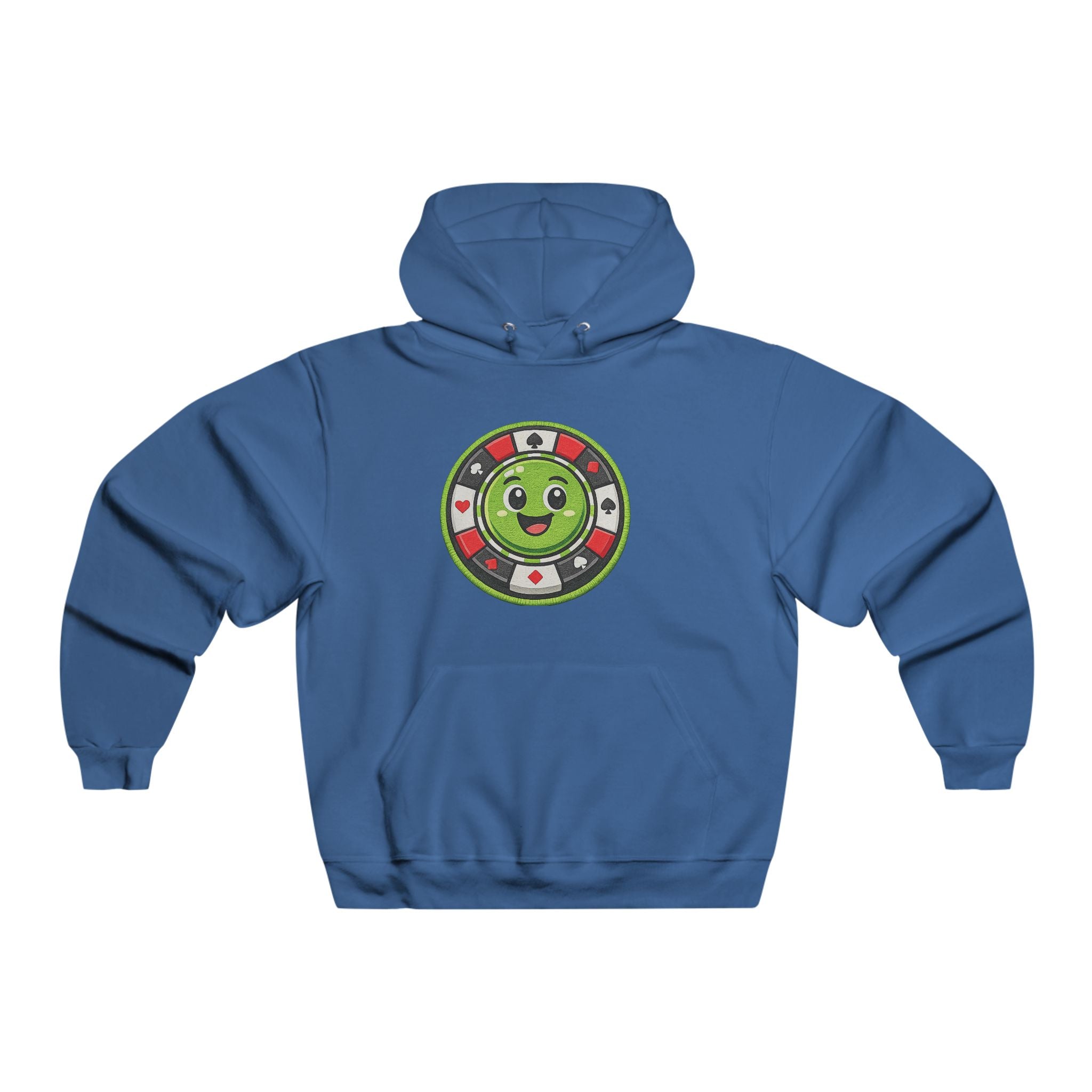 Cute Casino Chip Hoodie — Smiling Green Poker Chip Graphic Sweatshirt