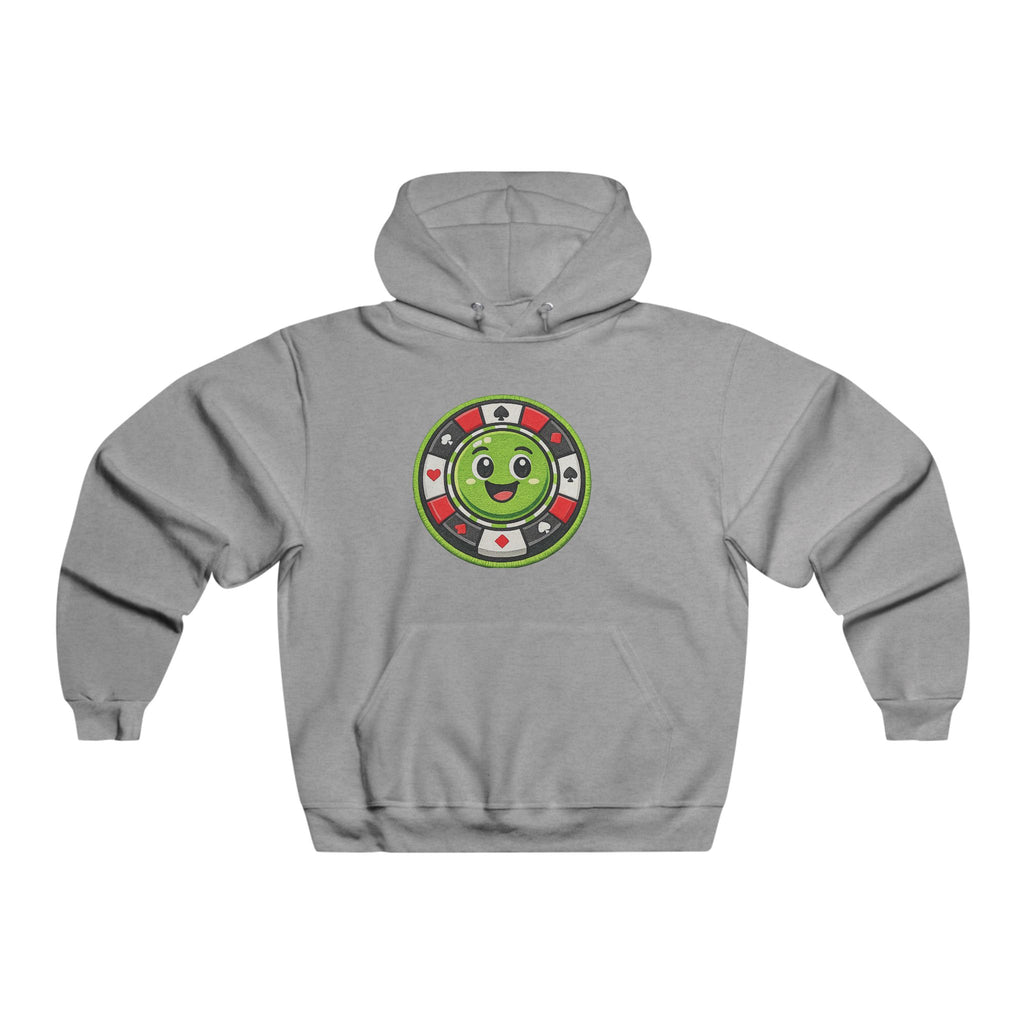 Cute Casino Chip Hoodie — Smiling Green Poker Chip Graphic Sweatshirt