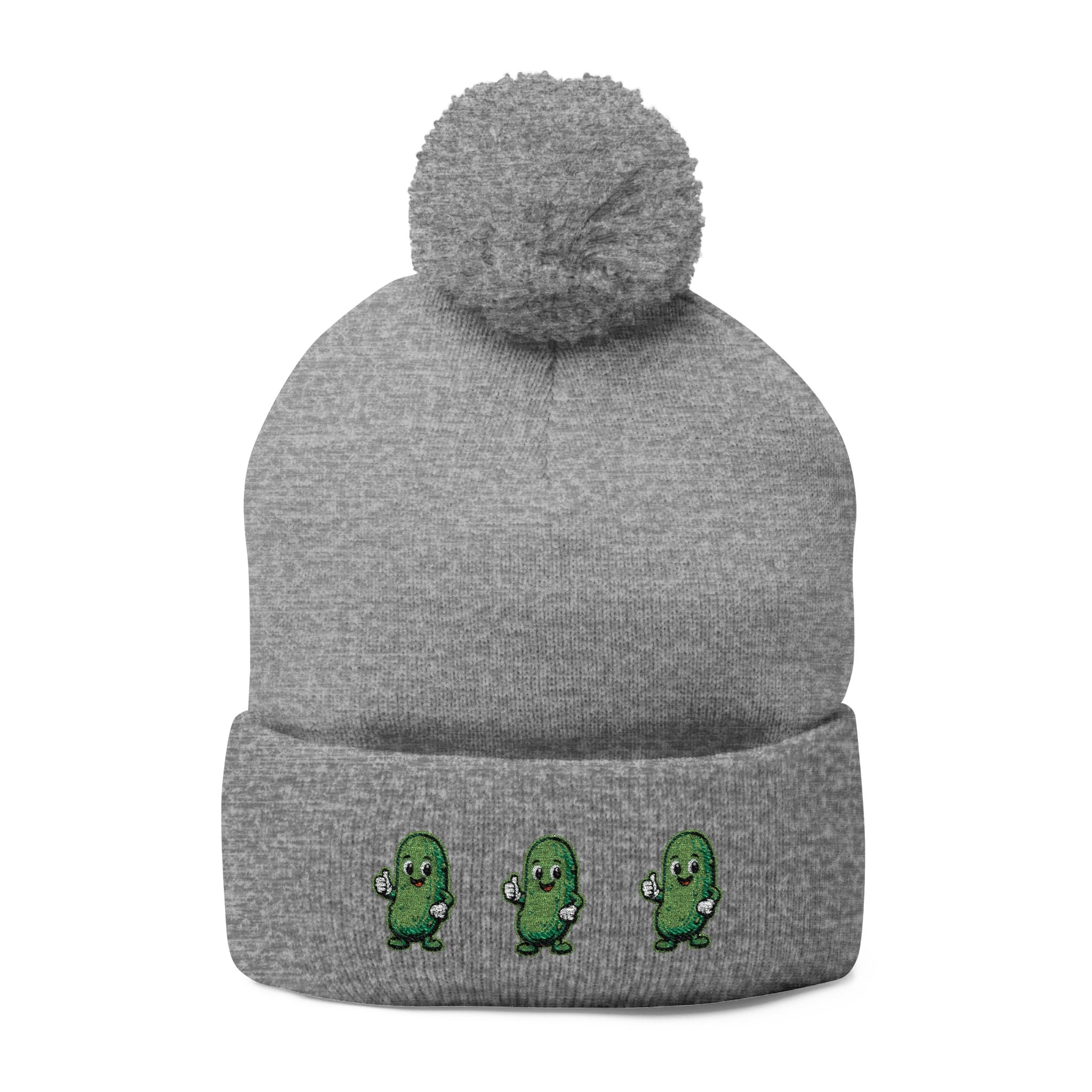 Pickle Pom-Pom Knit Cap — Cute Embroidered Dancing Pickles Winter Beanie