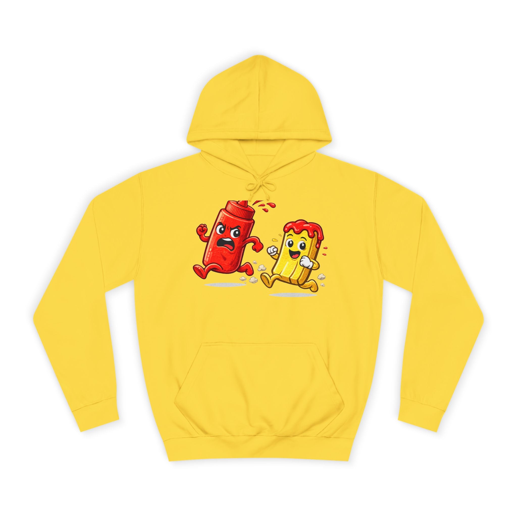 Ketchup & Fry Running Cartoon Hoodie — Funny Condiment Couple Sweatshirt