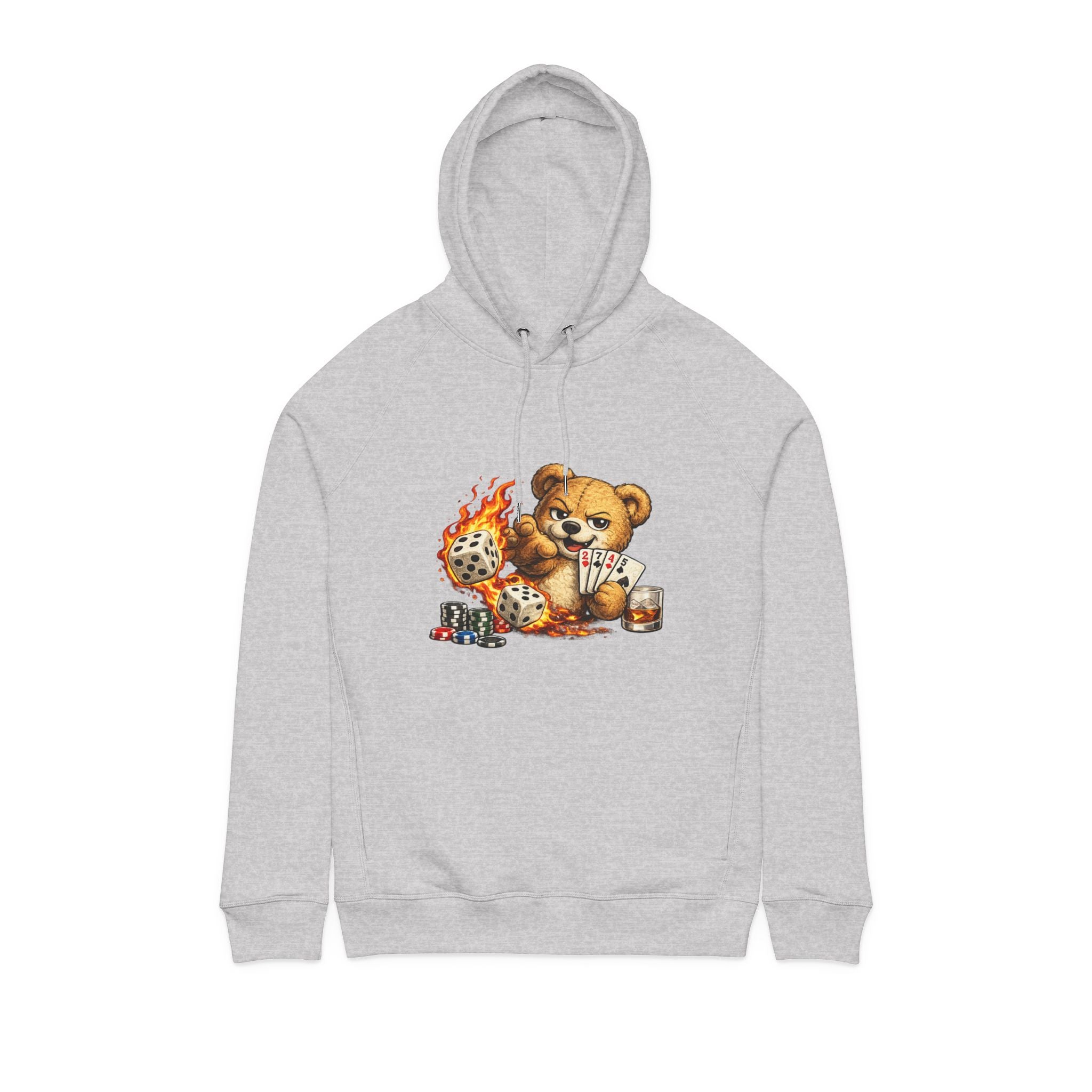 Bear Playing Cards Hoodie — Cute Poker Teddy with Flames & Dice