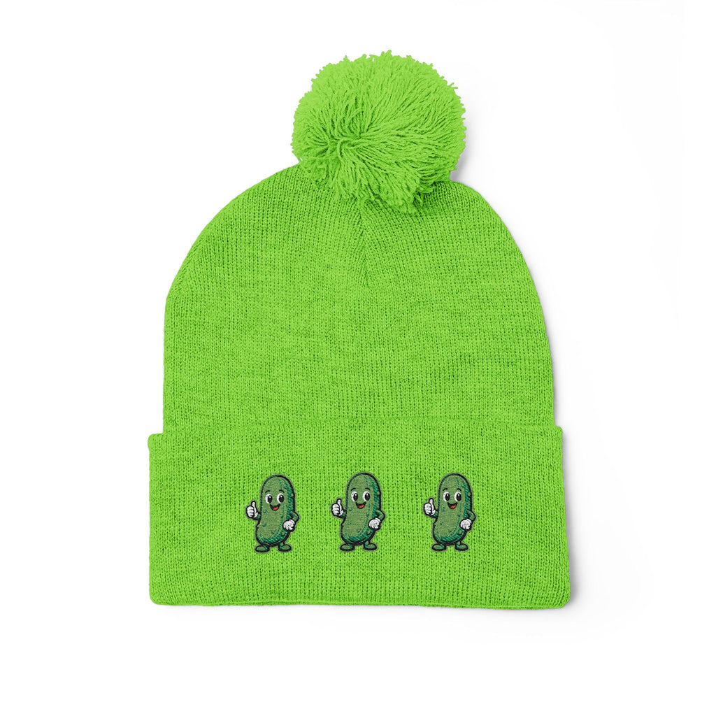 Pickle Pom-Pom Knit Cap — Cute Embroidered Dancing Pickles Winter Beanie