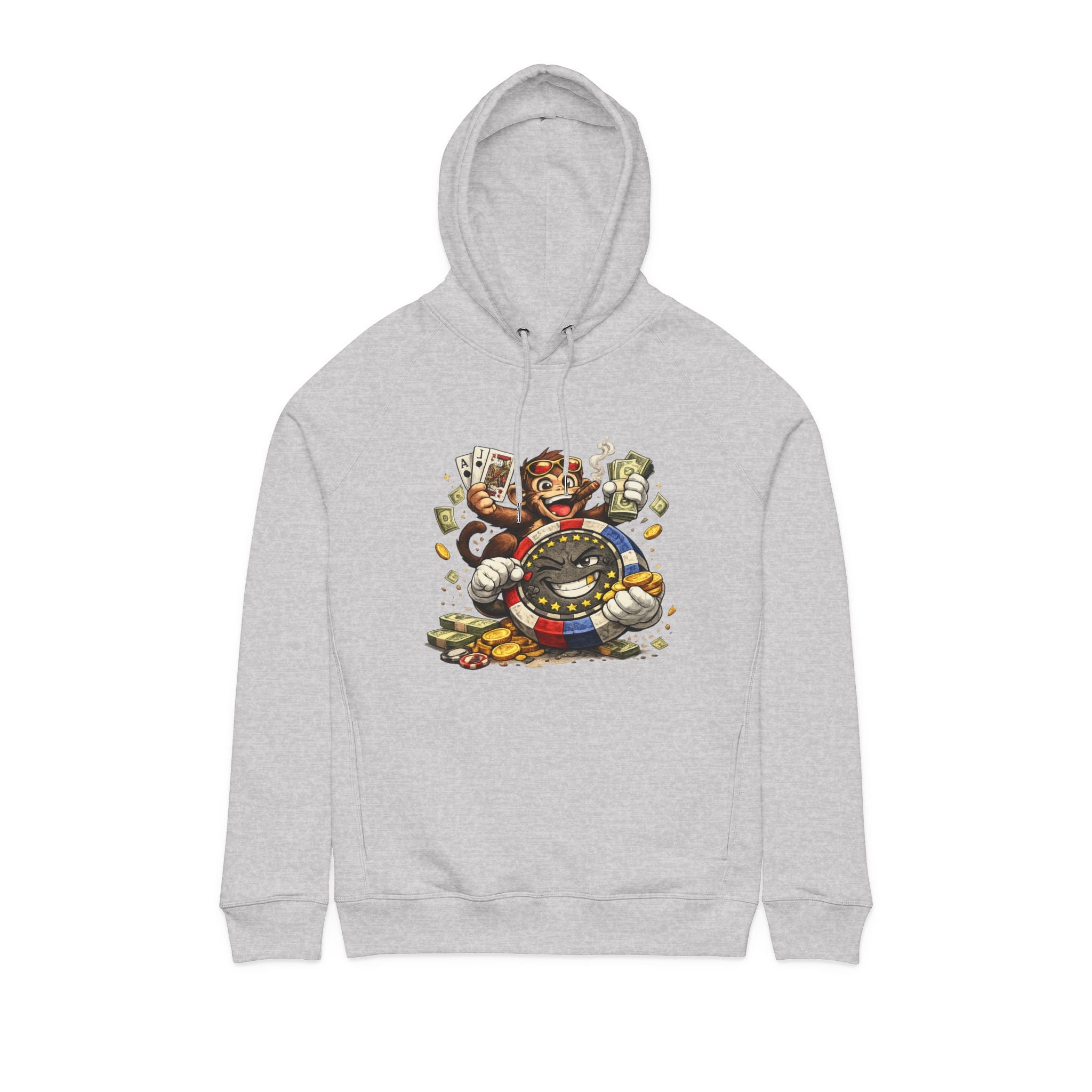 Casino Monkey Hoodie — Poker Chips, Cards & Cash Graphic Pullover