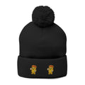Embroidered Gold Fry Pom-Pom Beanie