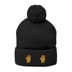 Embroidered Gold Fry Pom-Pom Beanie