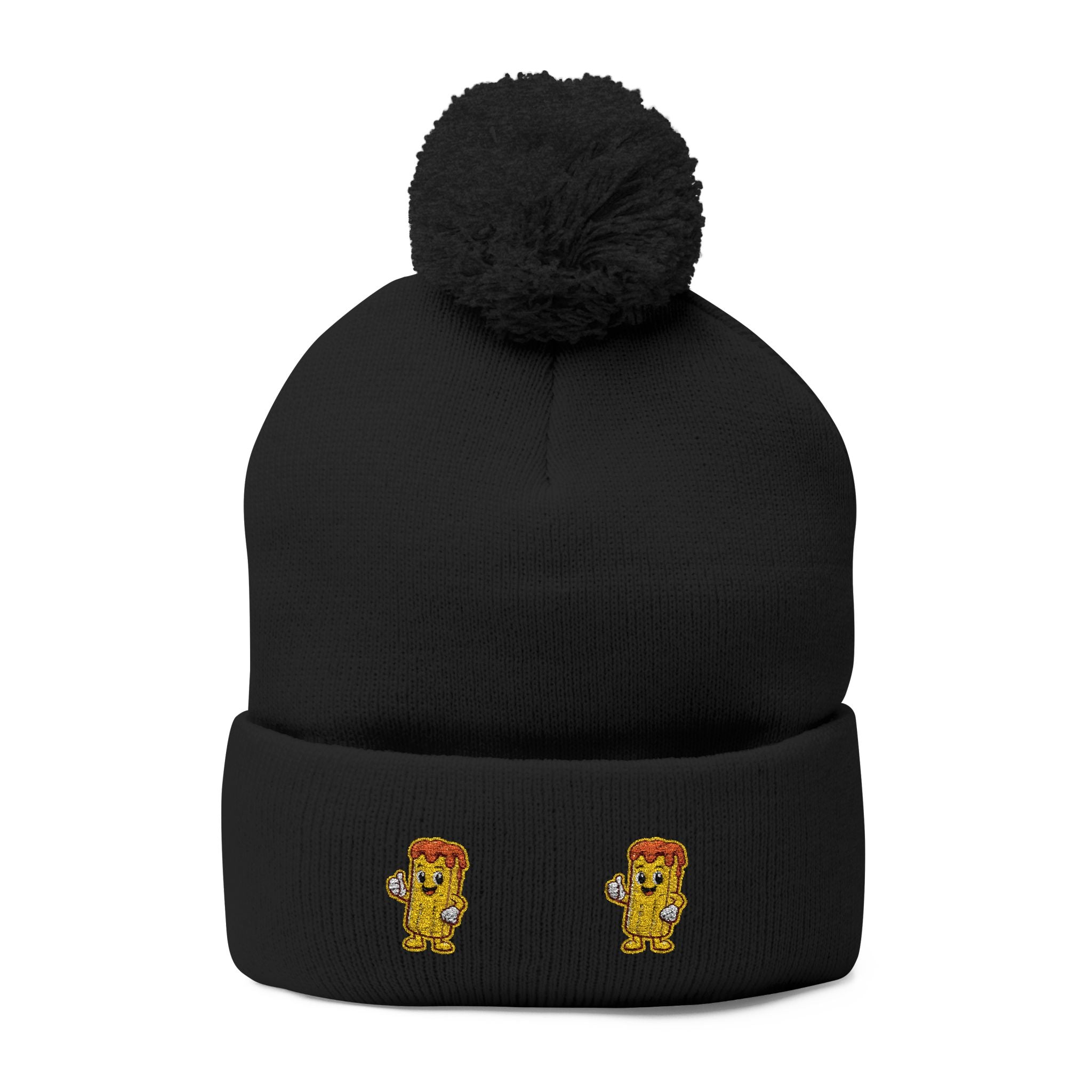 Embroidered Gold Fry Pom-Pom Beanie