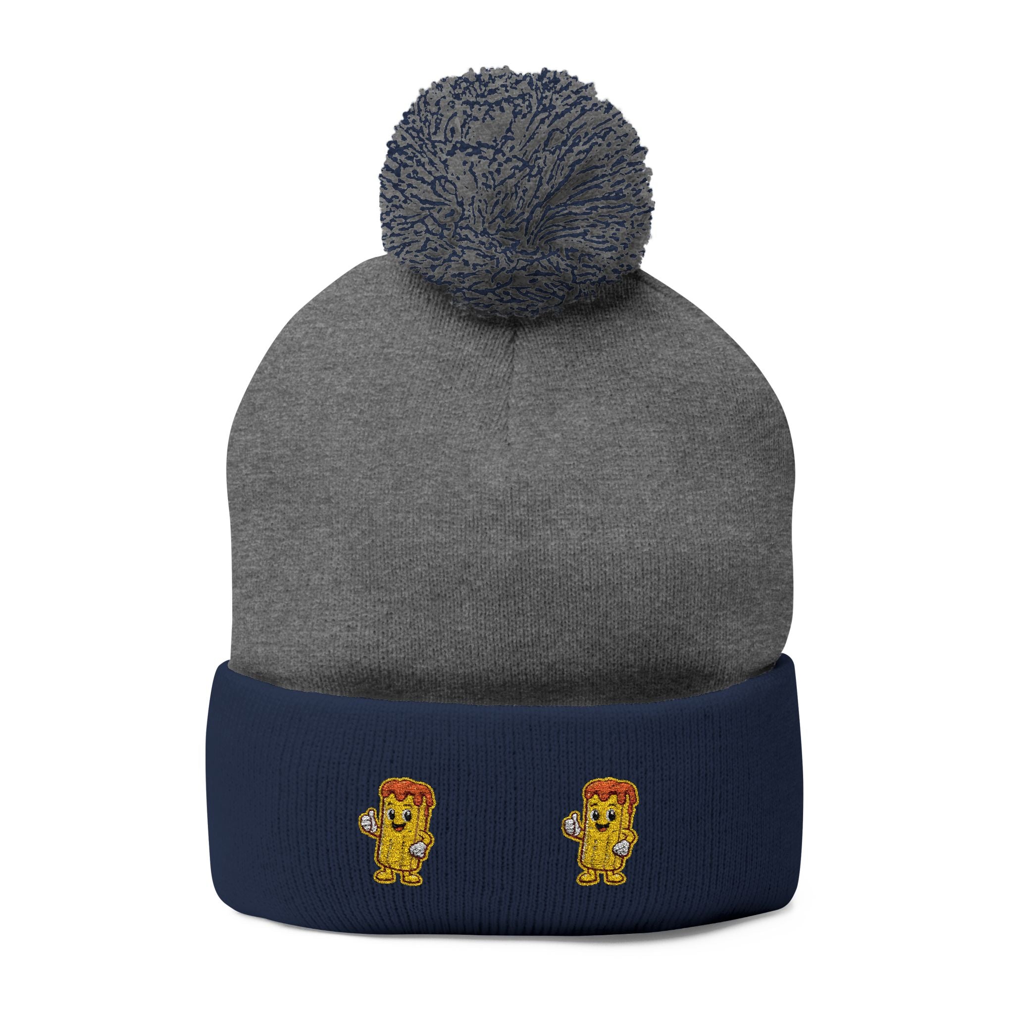 Embroidered Gold Fry Pom-Pom Beanie