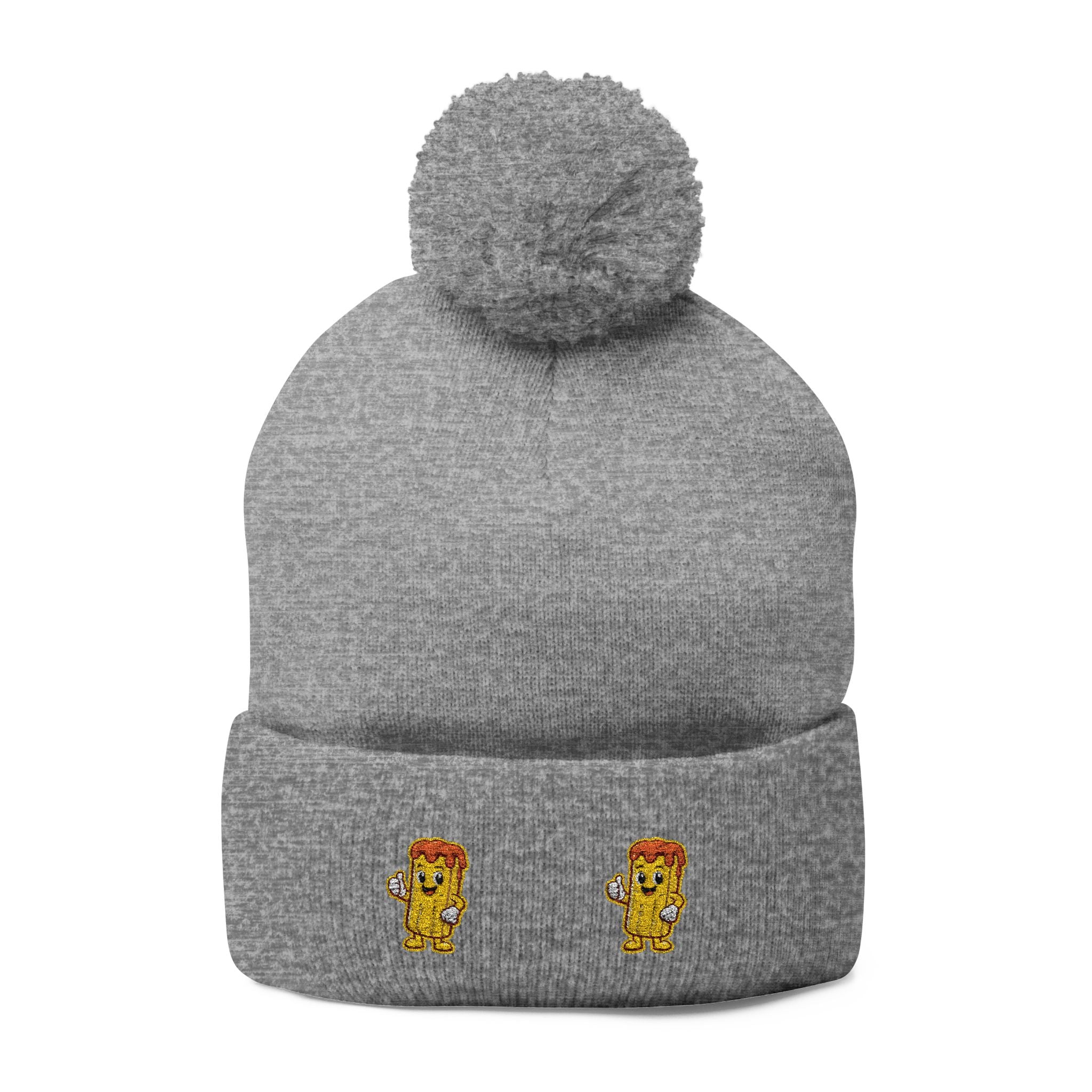 Embroidered Gold Fry Pom-Pom Beanie