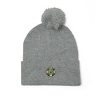 Embroidered Holiday Wreath Pom-Pom Beanie — Cozy Knit Winter Hat