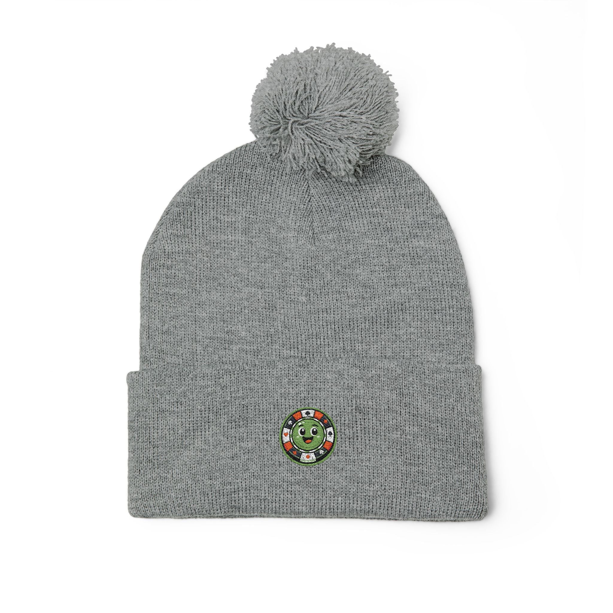 Embroidered Holiday Wreath Pom-Pom Beanie — Cozy Knit Winter Hat