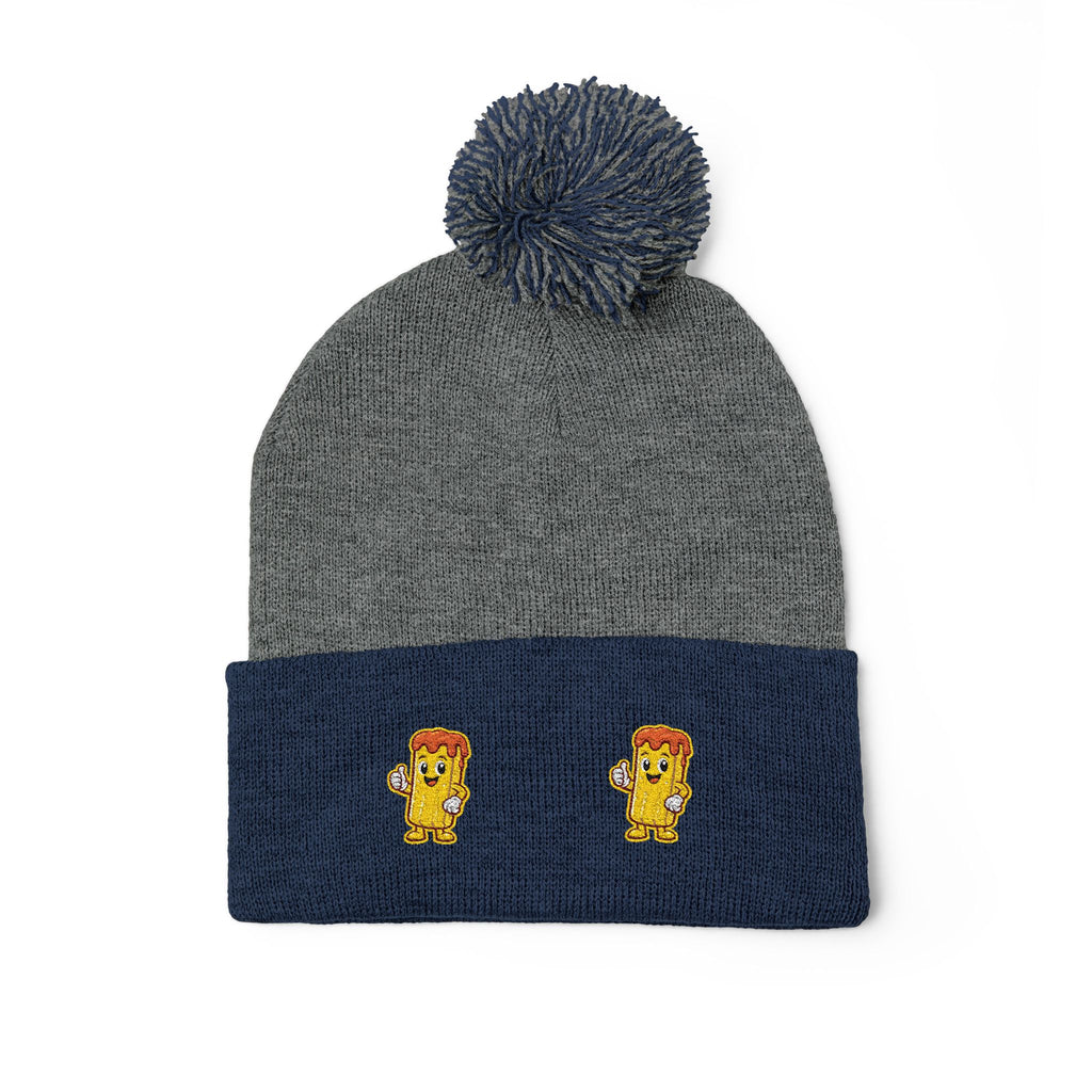Embroidered Gold Fry Pom-Pom Beanie