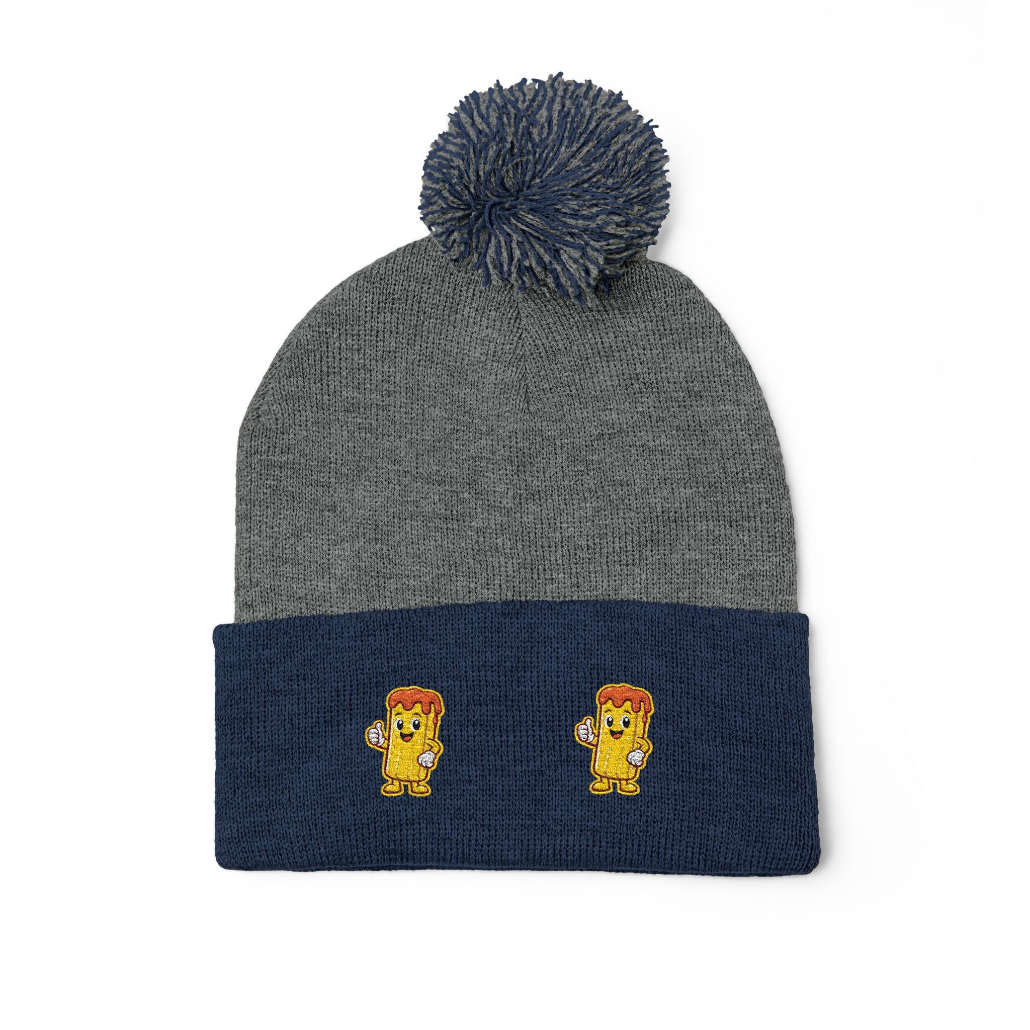 Embroidered Gold Fry Pom-Pom Beanie