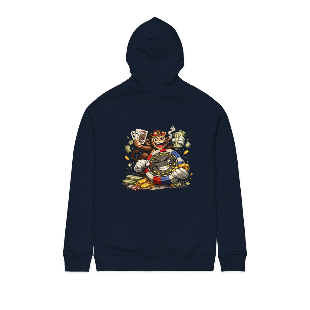 Poker Chip & Degen Monkey Hoodie — Casino Chips & Cards Graphic Pullover
