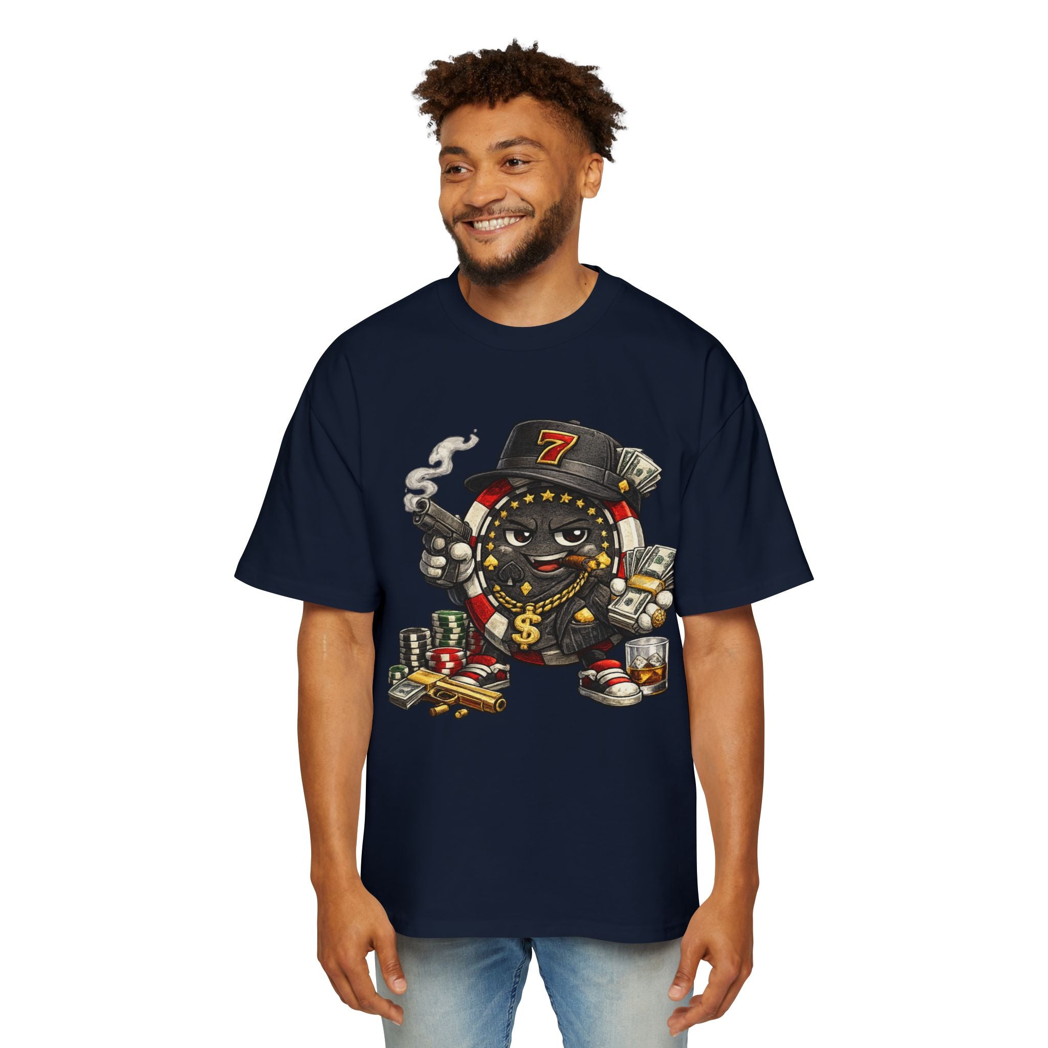 Gangster Poker chip Graphic Tee — Men's Oversized Streetwear Shirt