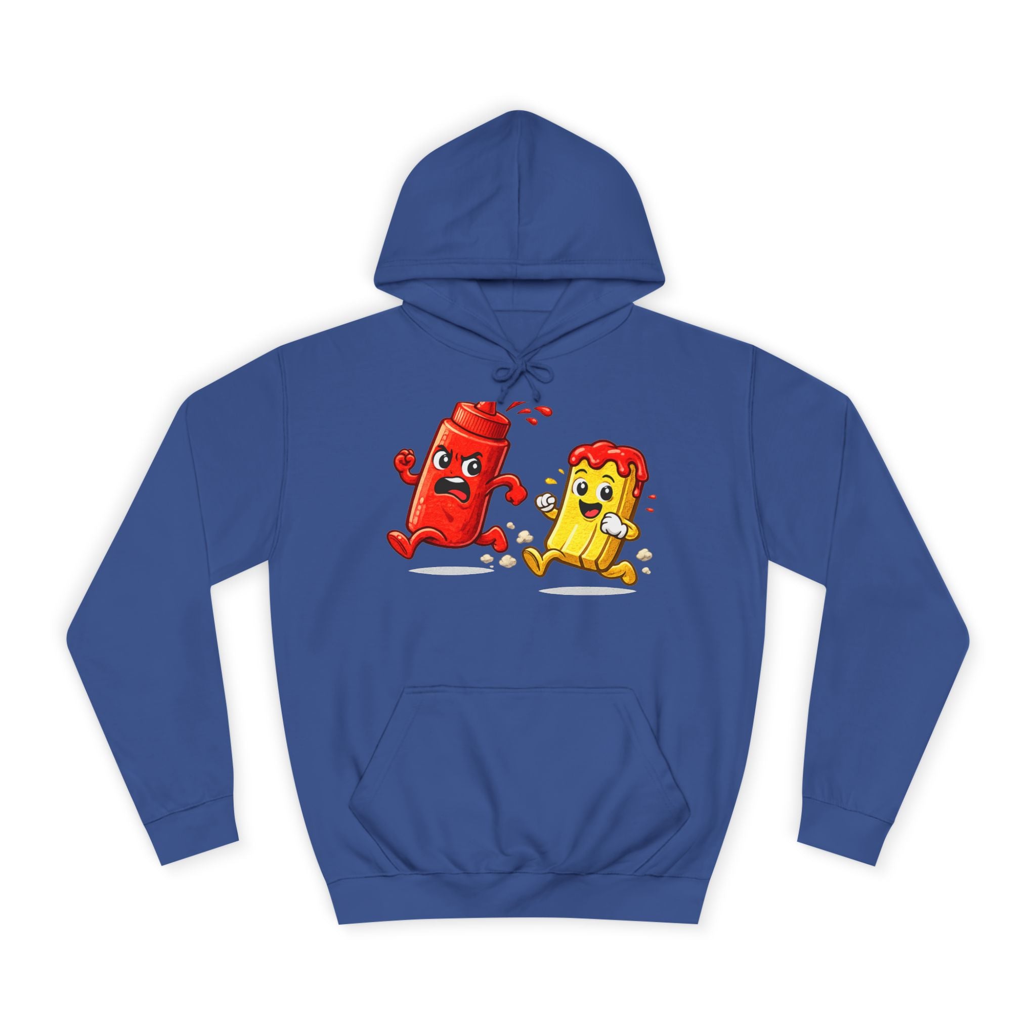 Ketchup & Fry Running Cartoon Hoodie — Funny Condiment Couple Sweatshirt