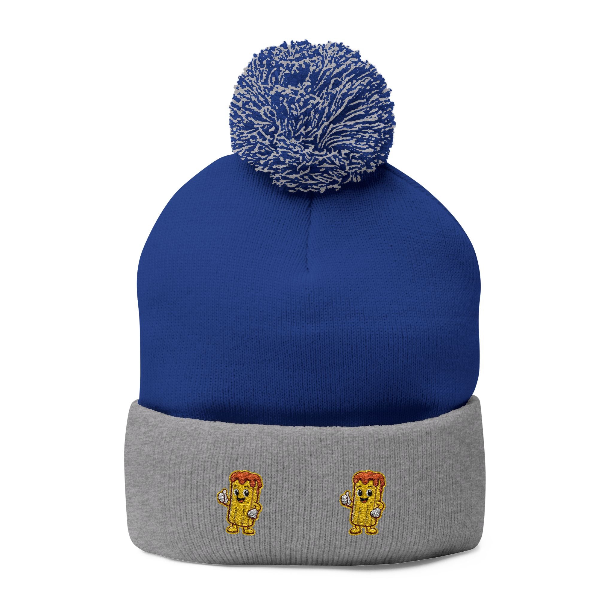 Embroidered Gold Fry Pom-Pom Beanie