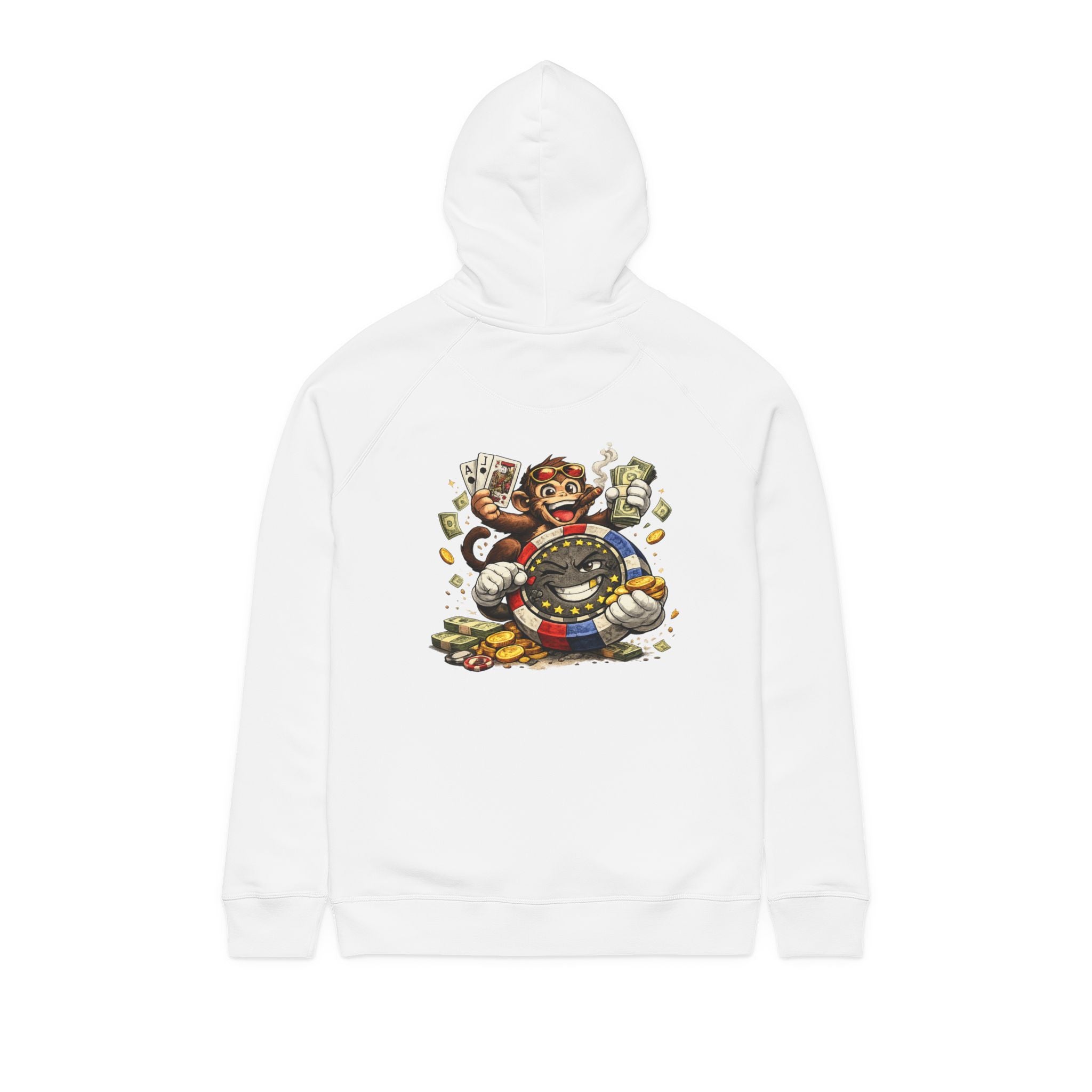 Poker Chip & Degen Monkey Hoodie — Casino Chips & Cards Graphic Pullover