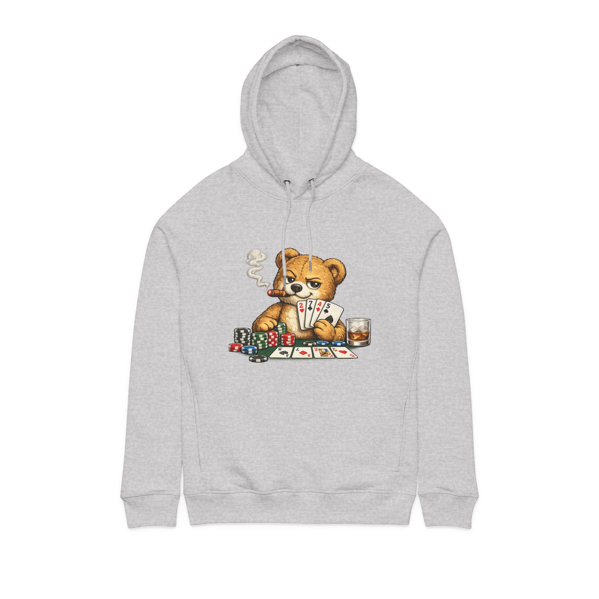 Poker Bear Hoodie – Teddy Playing Cards & Chips Graphic Pullover