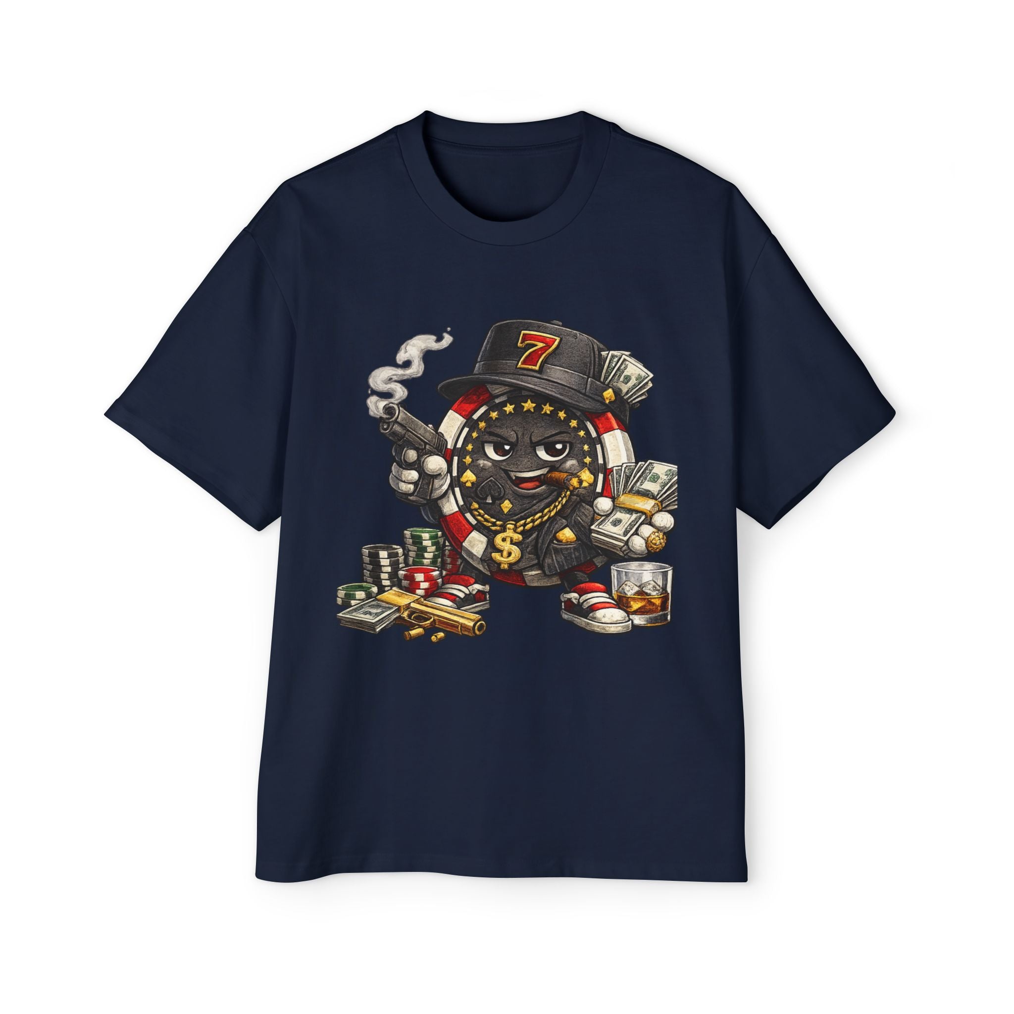 Gangster Poker chip Graphic Tee — Men's Oversized Streetwear Shirt