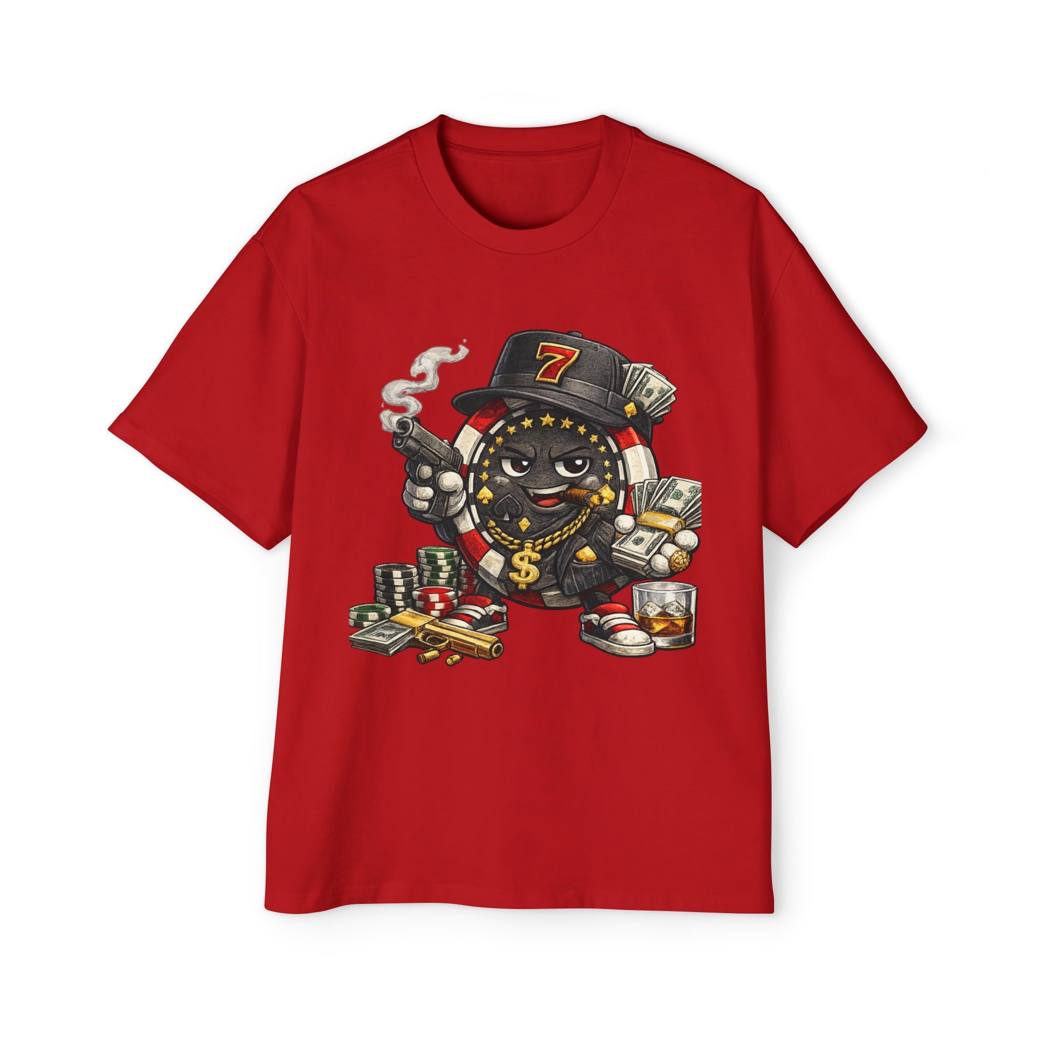 Gangster Poker chip Graphic Tee — Men's Oversized Streetwear Shirt
