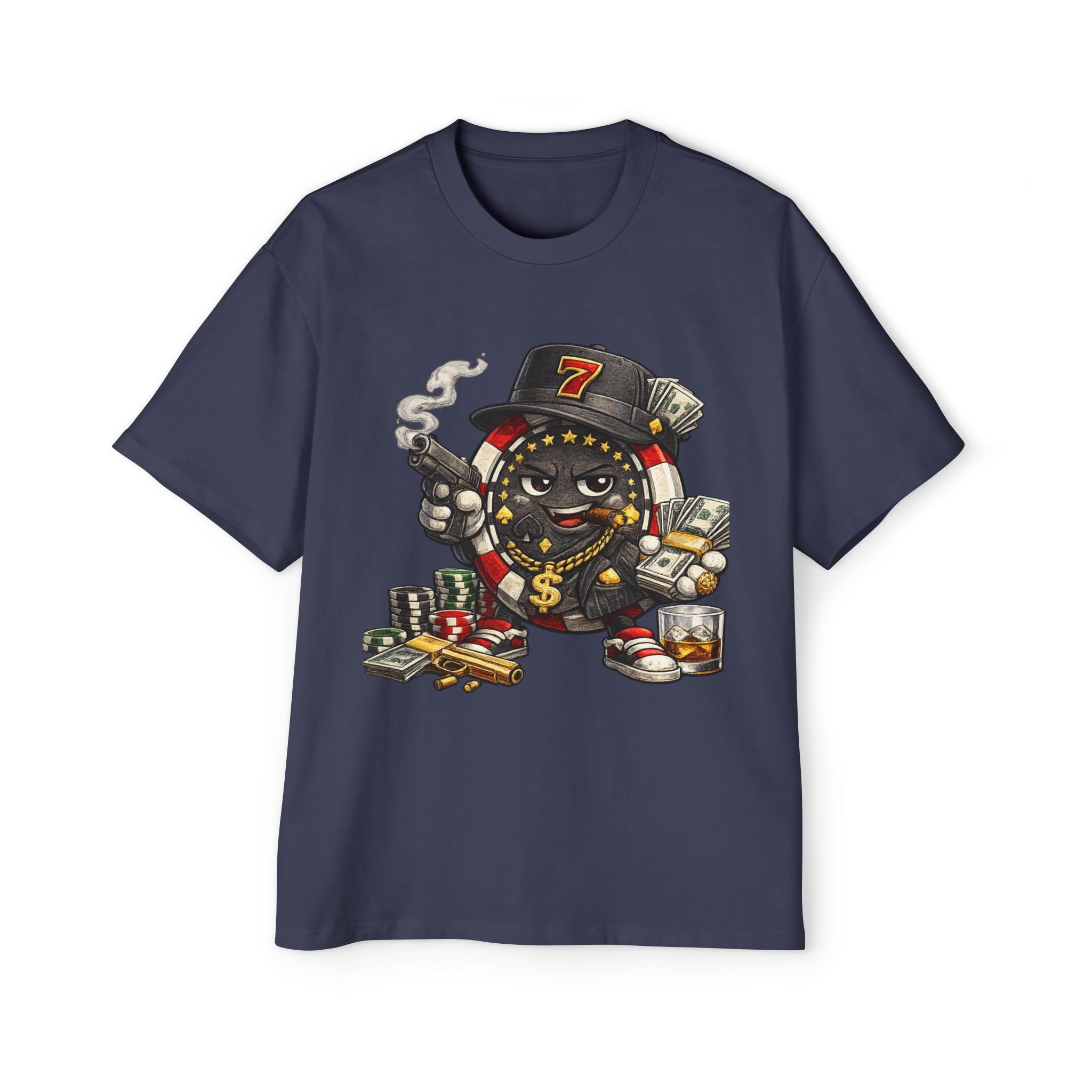Gangster Poker chip Graphic Tee — Men's Oversized Streetwear Shirt