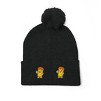 Embroidered Gold Fry Pom-Pom Beanie