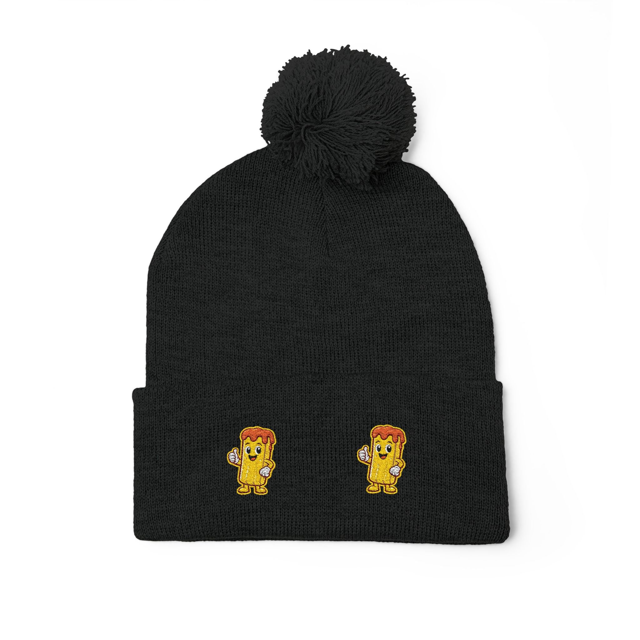 Embroidered Gold Fry Pom-Pom Beanie