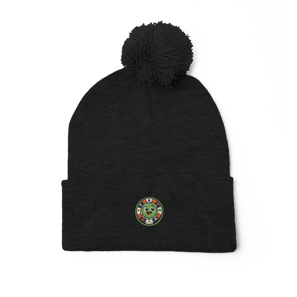 Embroidered Holiday Wreath Pom-Pom Beanie — Cozy Knit Winter Hat