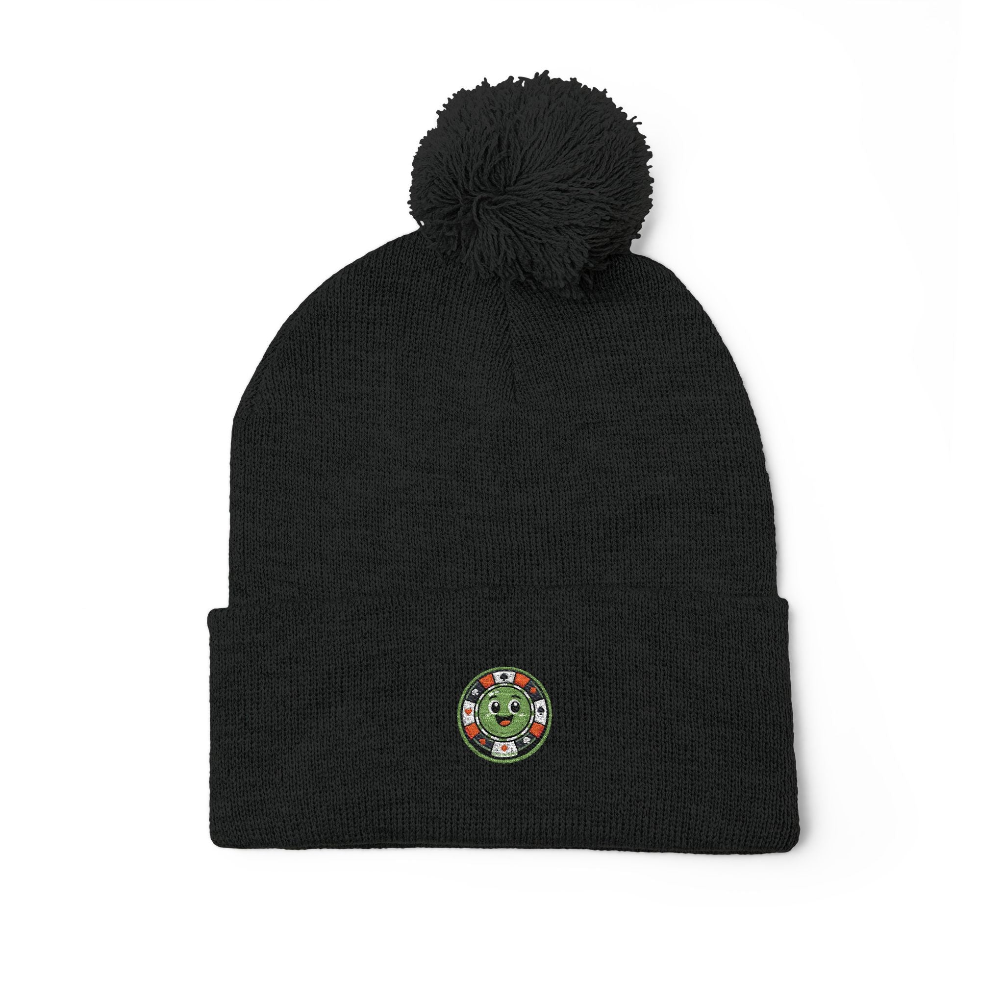 Embroidered Holiday Wreath Pom-Pom Beanie — Cozy Knit Winter Hat