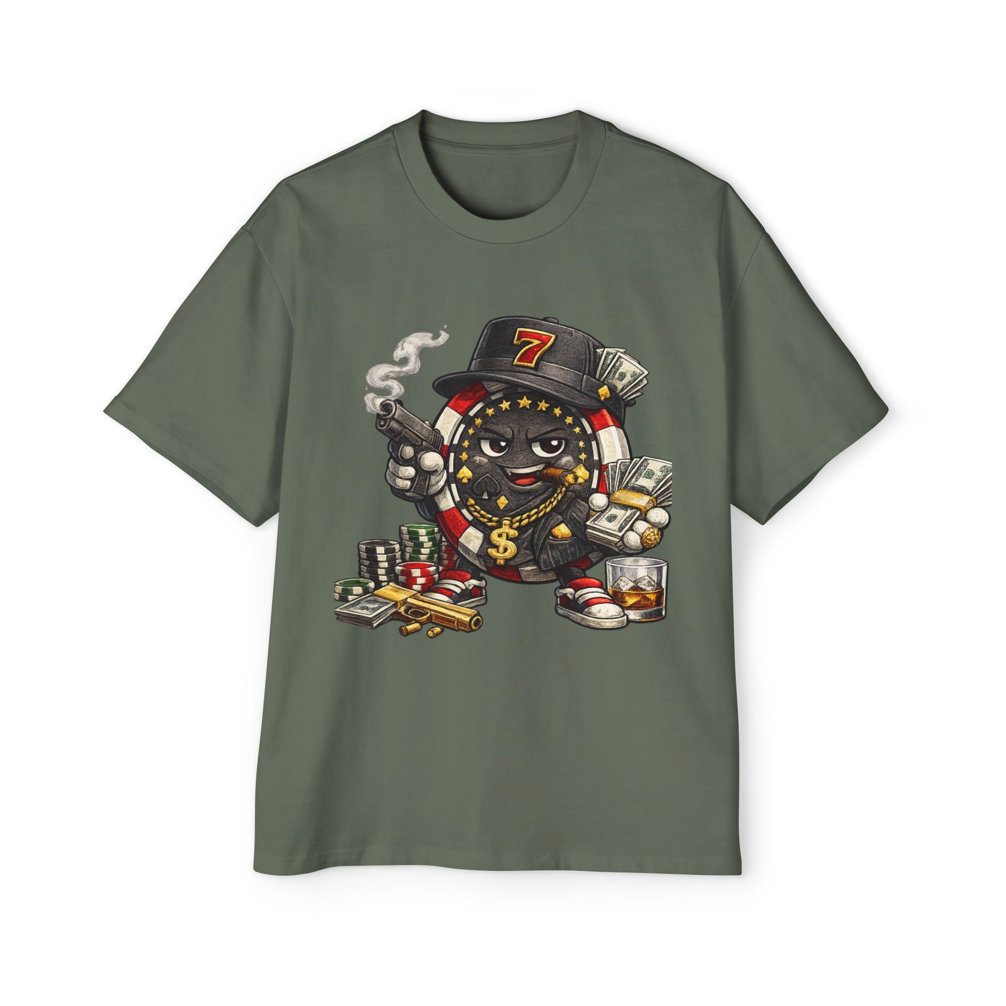 Gangster Poker chip Graphic Tee — Men's Oversized Streetwear Shirt