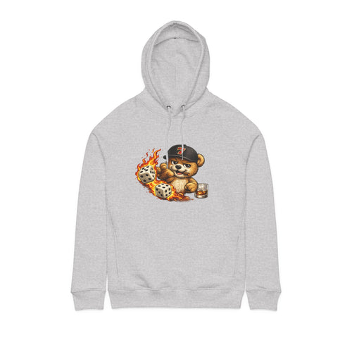 Bear with Dice & Drink Hoodie - Retro Cute Casino Vibe