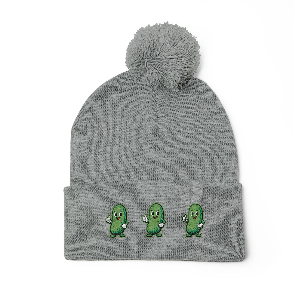 Pickle Pom-Pom Knit Cap — Cute Embroidered Dancing Pickles Winter Beanie