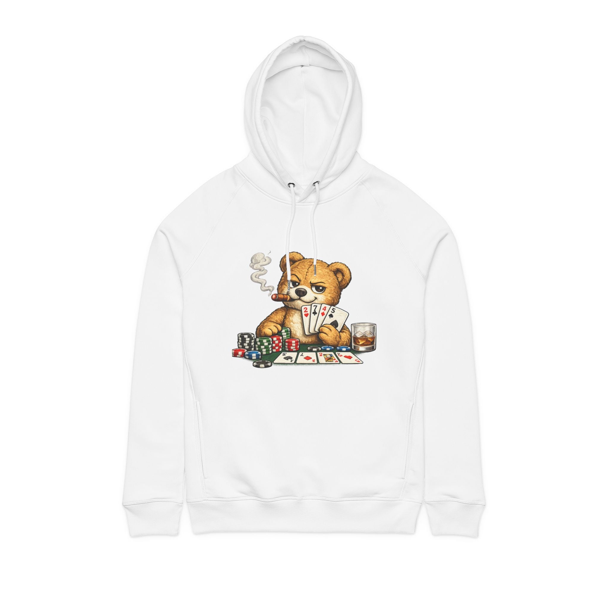 Poker Bear Hoodie – Teddy Playing Cards & Chips Graphic Pullover