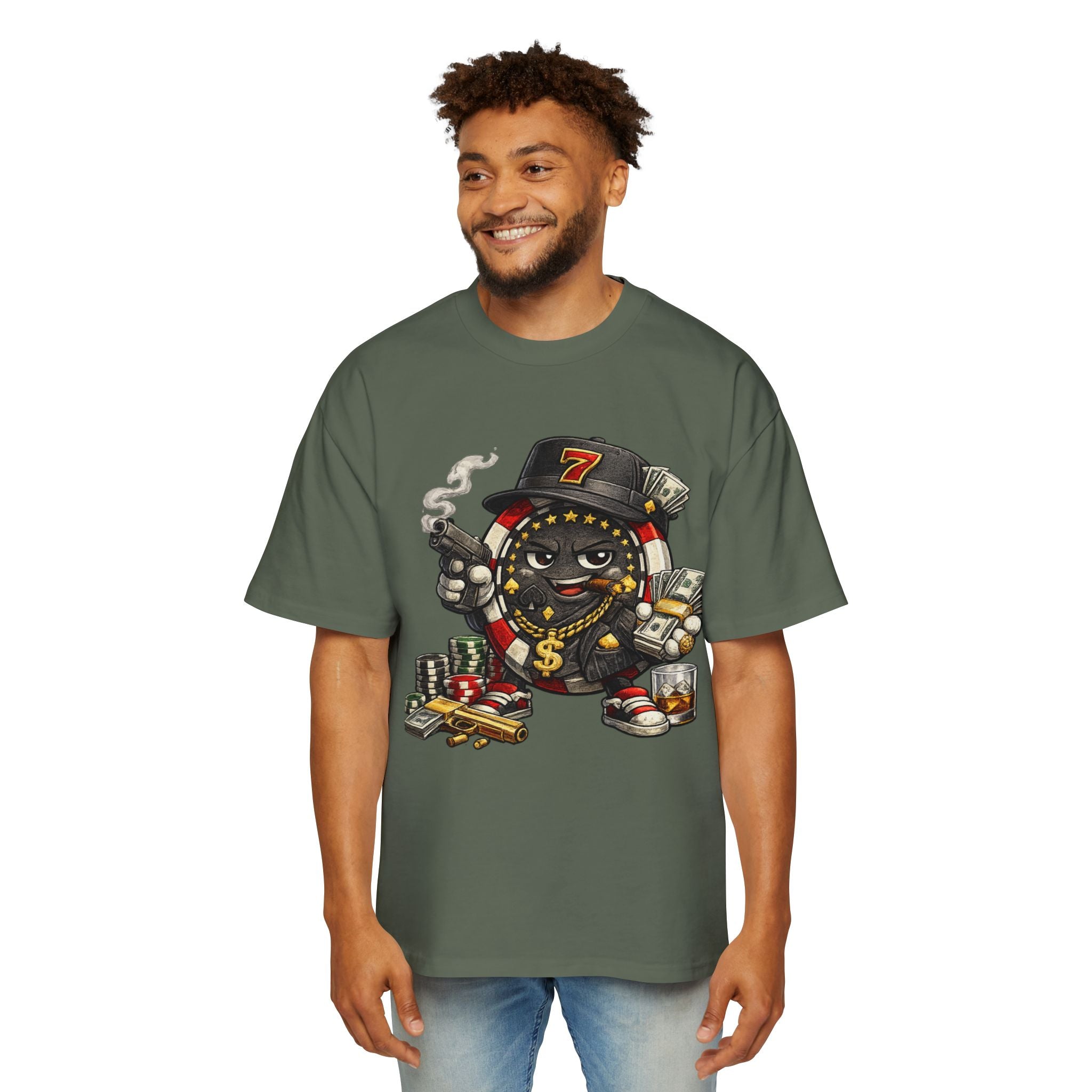 Gangster Poker chip Graphic Tee — Men's Oversized Streetwear Shirt