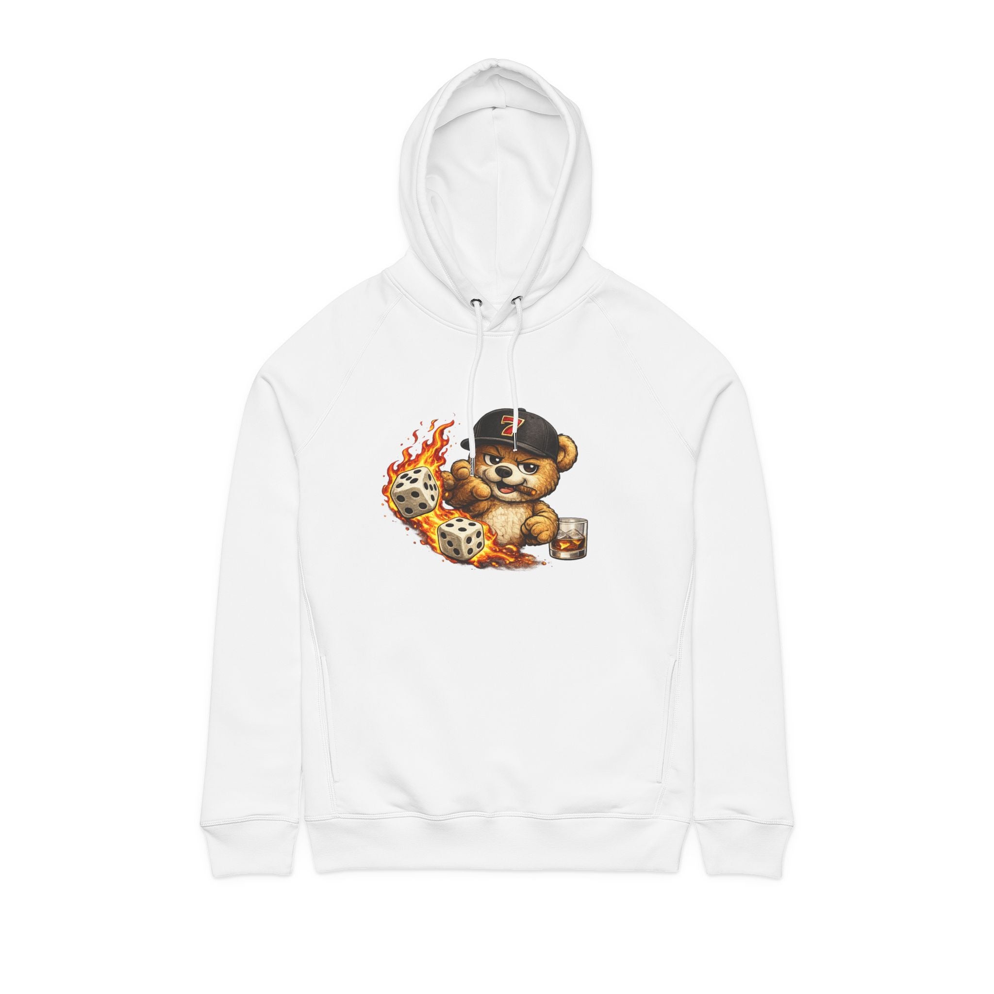 Bear with Dice & Drink Hoodie - Retro Cute Casino Vibe